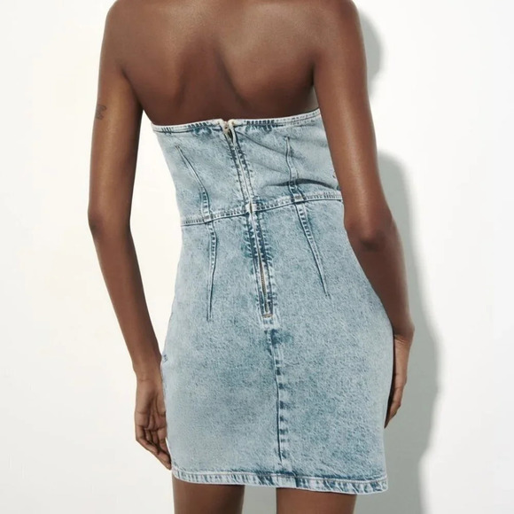 Zara  Denim Strapless 1975 Mini Dress Light Washed Blue NWT Size Small - Picture 4 of 9